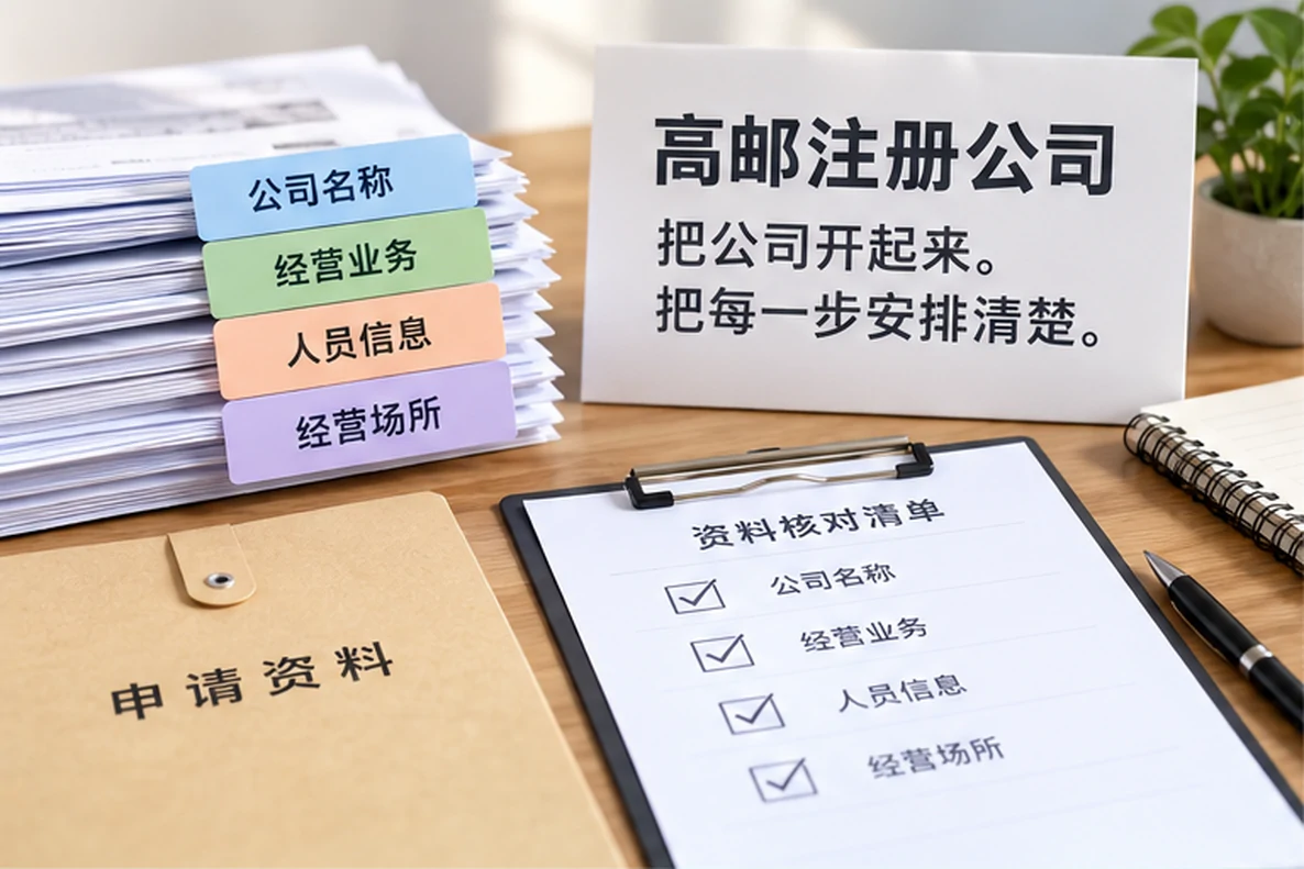 核对注册公司资料与办理事项的服务场景示意