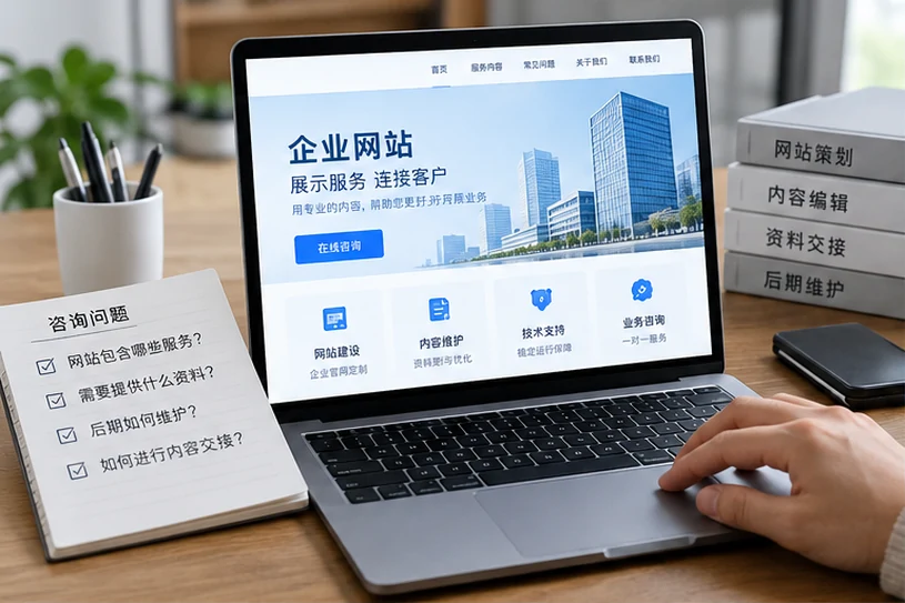 企业网站展示业务与服务信息的场景示意
