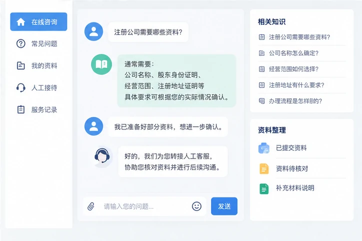 在线客服接待与咨询整理的服务场景示意