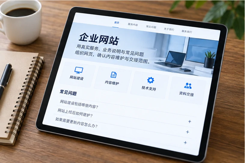 企业网站展示业务与服务信息的场景示意