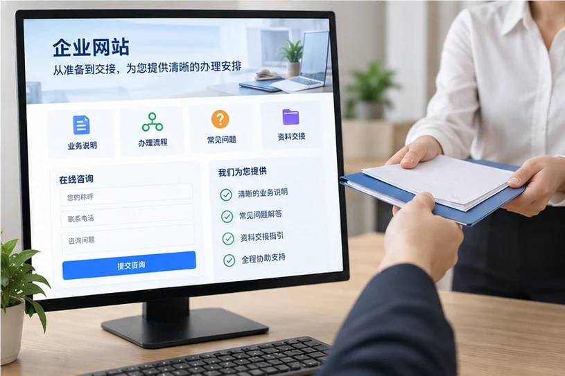 企业网站展示业务与服务信息的场景示意