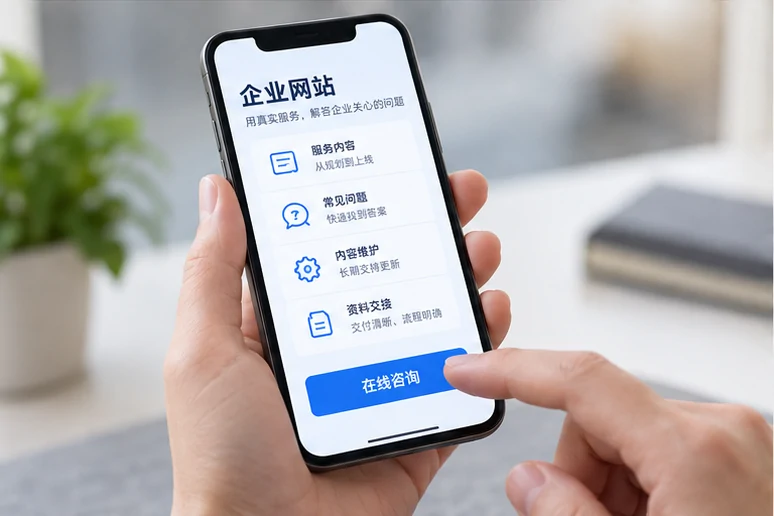 企业网站展示业务与服务信息的场景示意