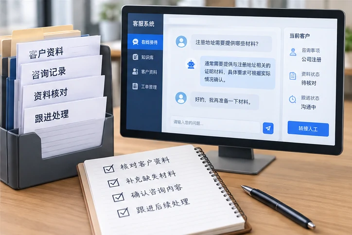 在线客服接待与咨询整理的服务场景示意