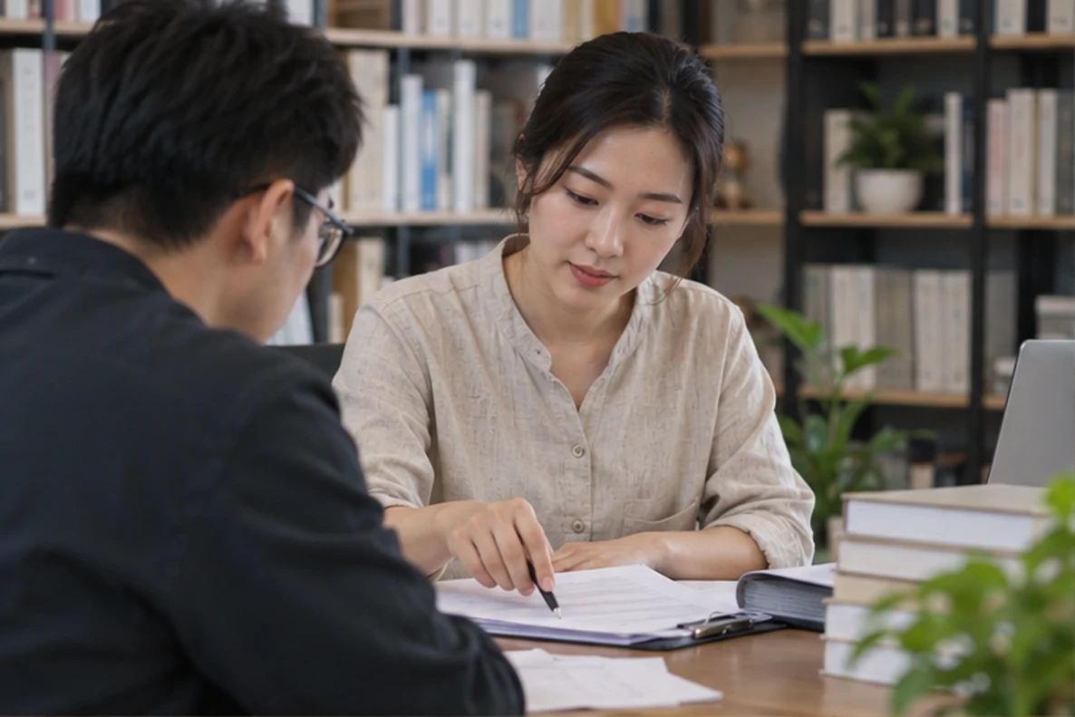 核对注册公司资料与办理事项的服务场景示意