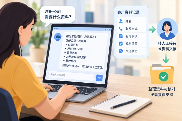 在线客服接待与咨询整理的服务场景示意