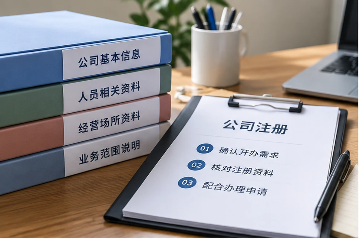 核对注册公司资料与办理事项的服务场景示意