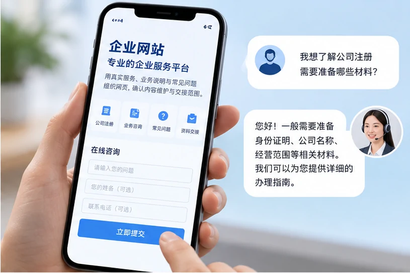 企业网站展示业务与服务信息的场景示意