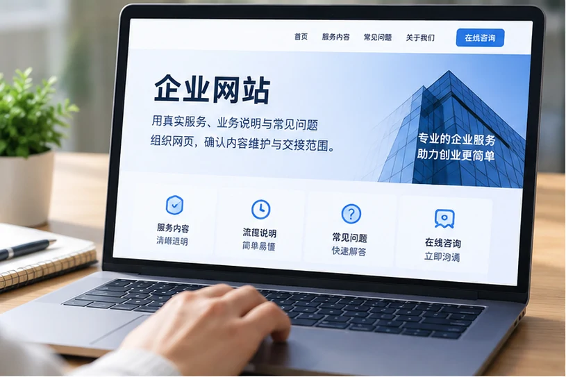 企业网站展示业务与服务信息的场景示意