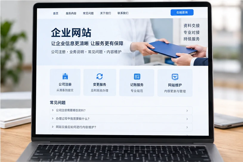 企业网站展示业务与服务信息的场景示意