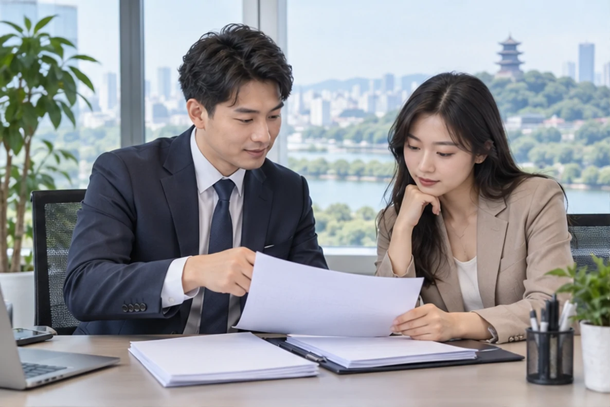 核对注册公司资料与办理事项的服务场景示意