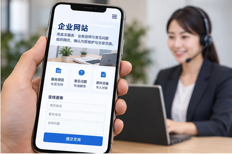企业网站展示业务与服务信息的场景示意