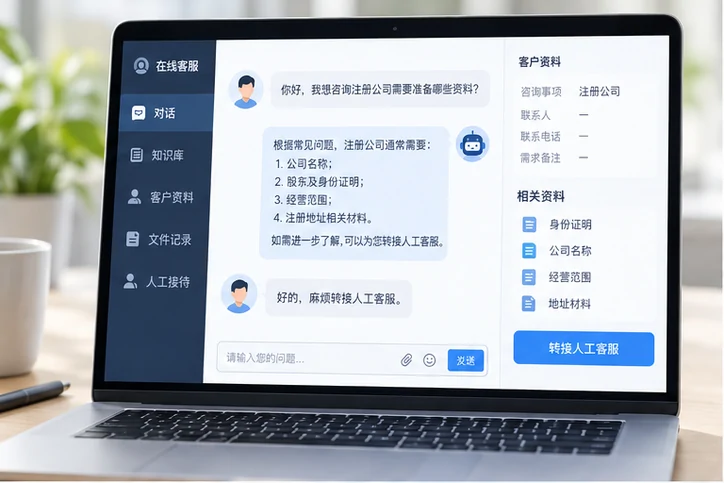 在线客服接待与咨询整理的服务场景示意