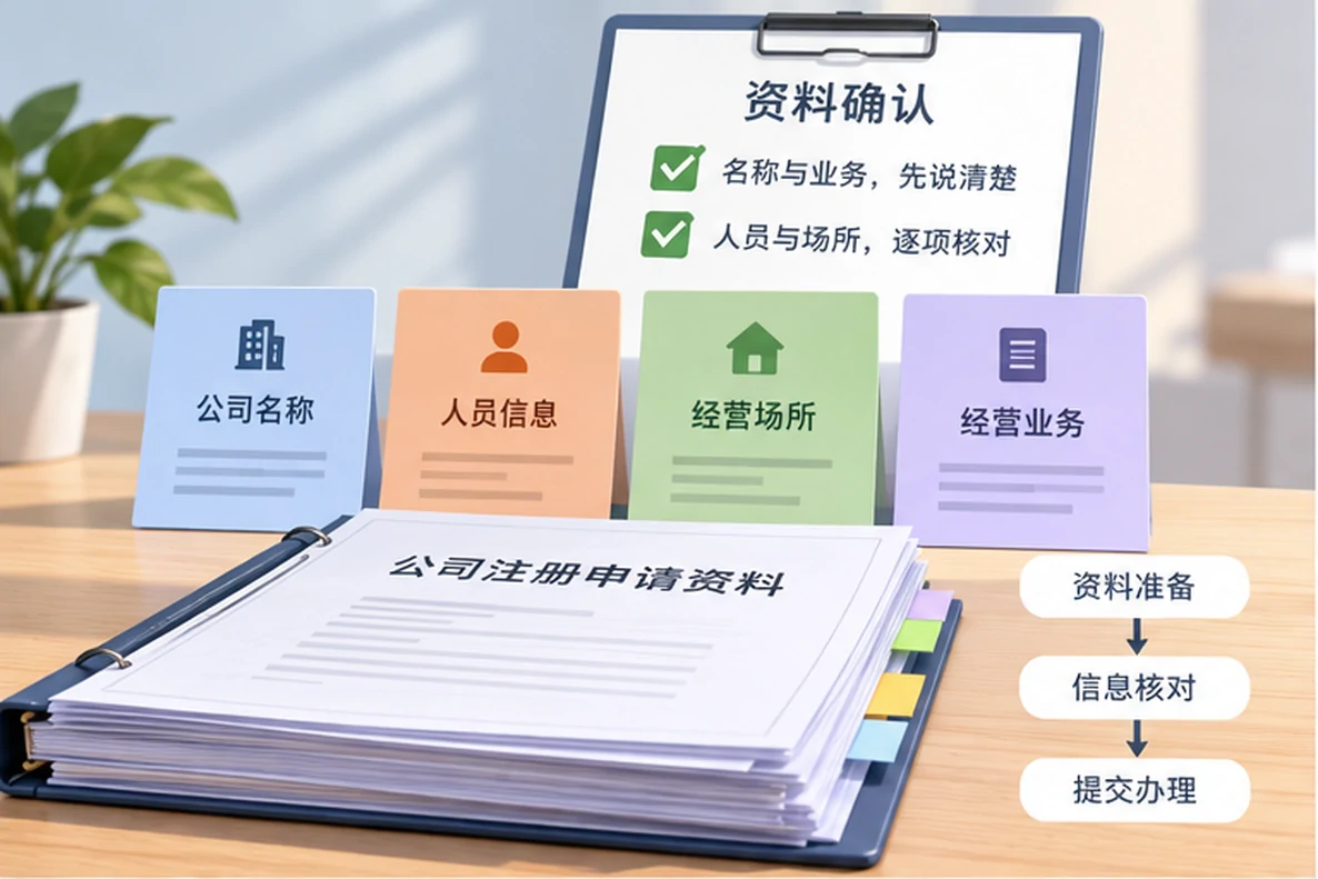 核对注册公司资料与办理事项的服务场景示意