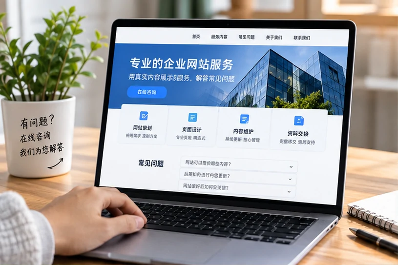 企业网站展示业务与服务信息的场景示意