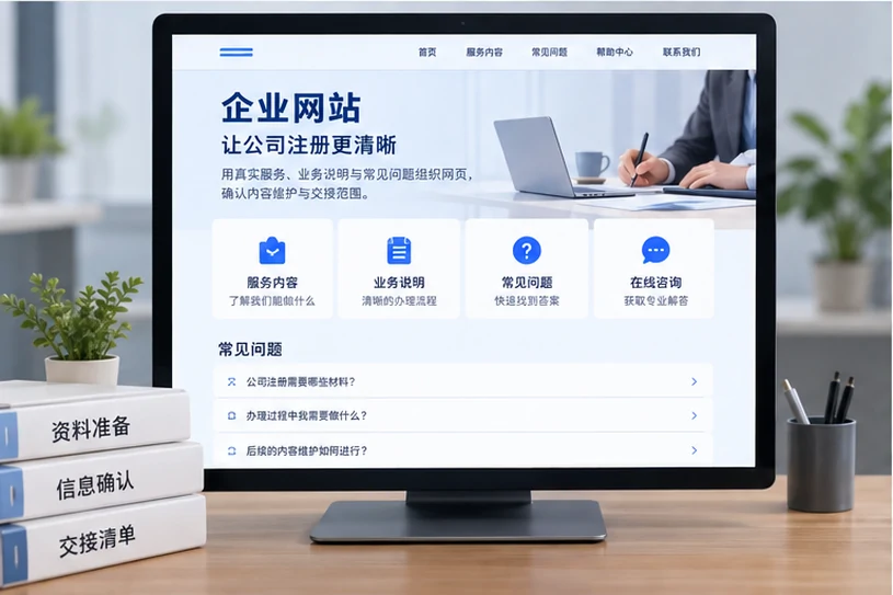 企业网站展示业务与服务信息的场景示意