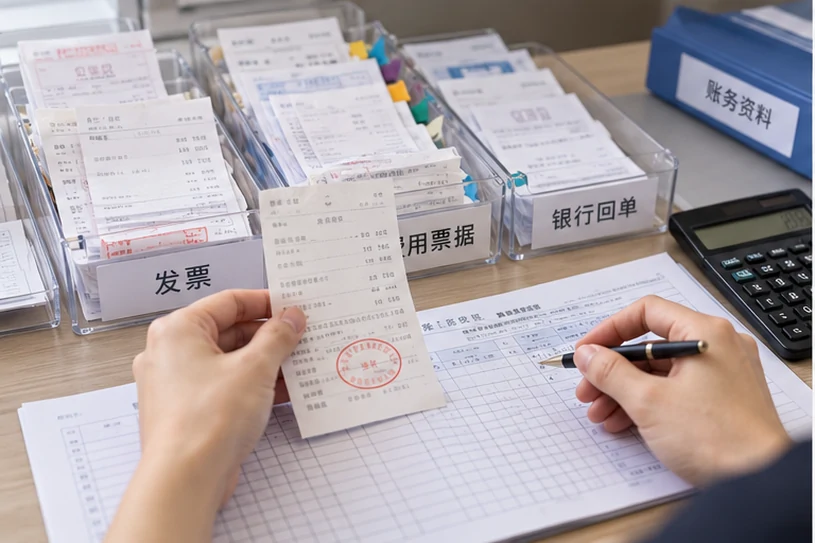 整理企业票据与日常账务资料的服务场景示意