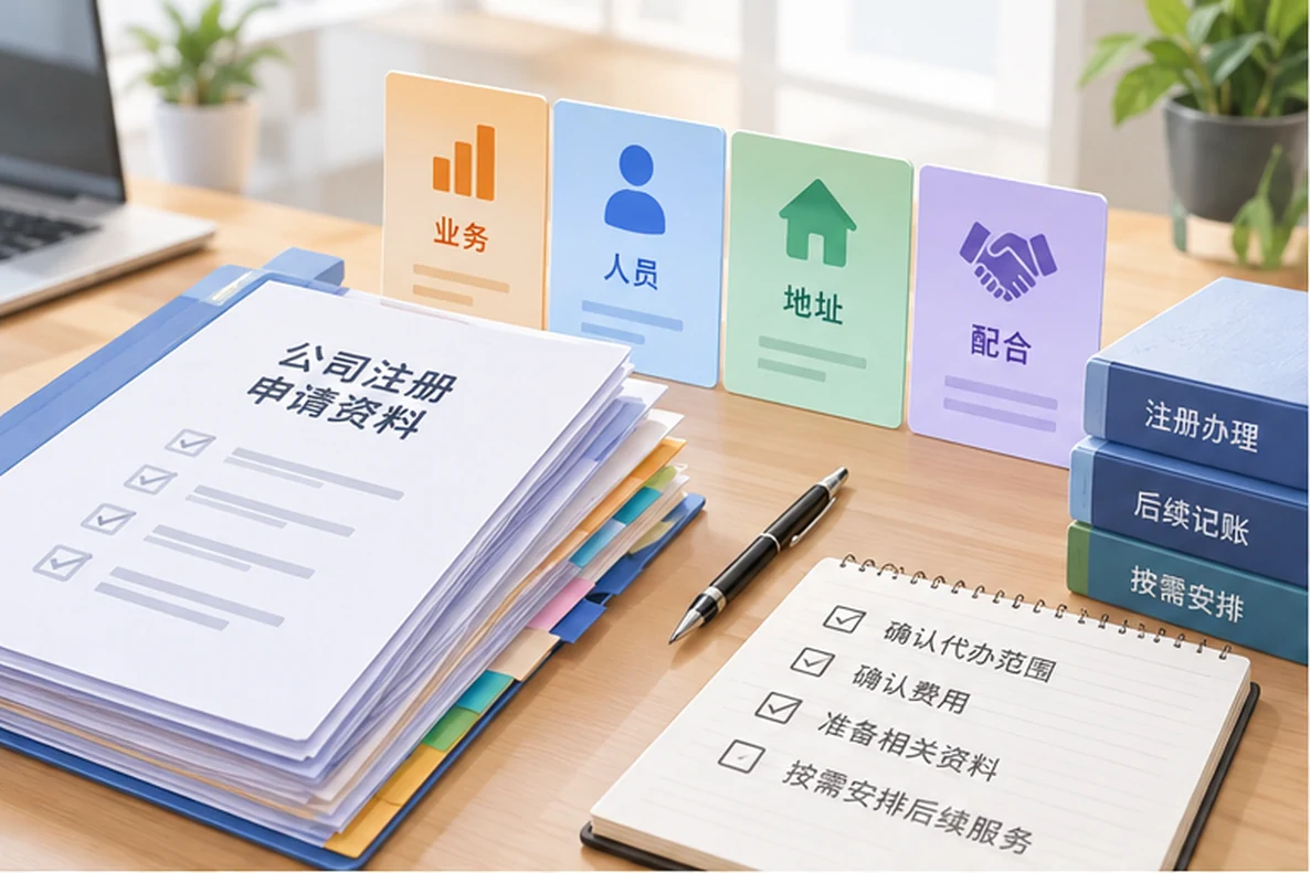 核对注册公司资料与办理事项的服务场景示意