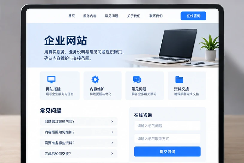 企业网站展示业务与服务信息的场景示意