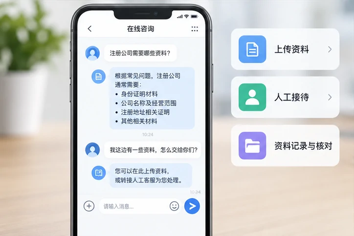 在线客服接待与咨询整理的服务场景示意