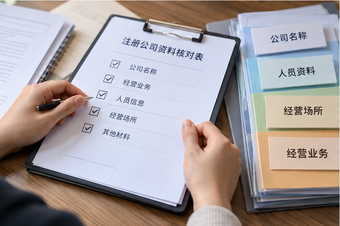 核对注册公司资料与办理事项的服务场景示意