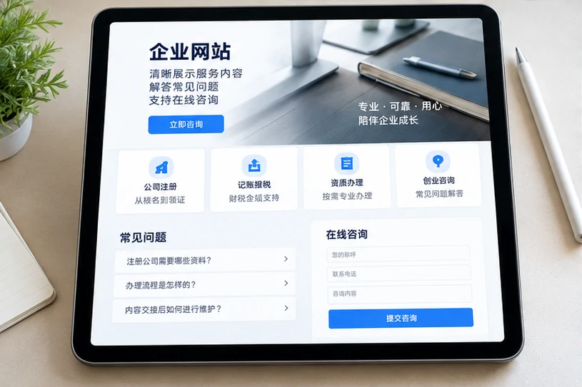 企业网站展示业务与服务信息的场景示意