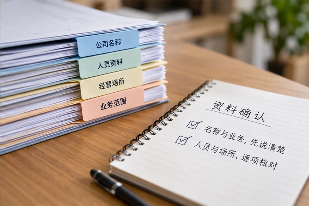 核对注册公司资料与办理事项的服务场景示意