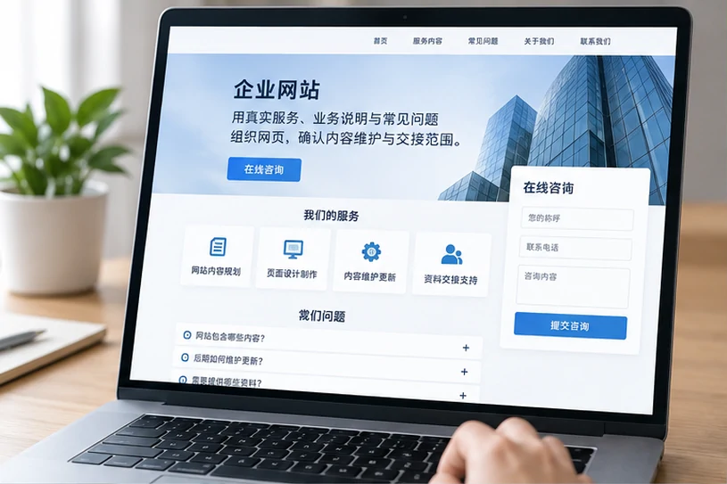 企业网站展示业务与服务信息的场景示意