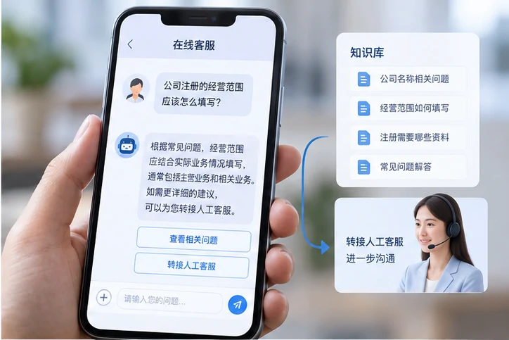 在线客服接待与咨询整理的服务场景示意
