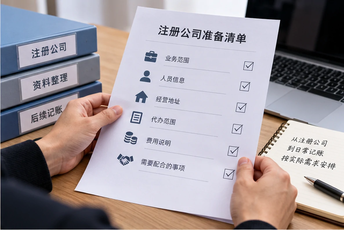 核对注册公司资料与办理事项的服务场景示意