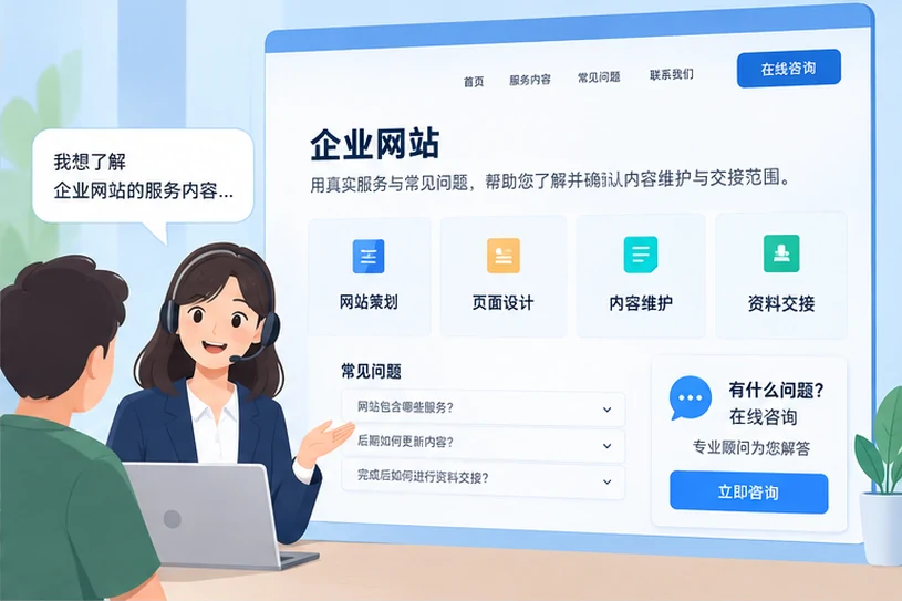 企业网站展示业务与服务信息的场景示意