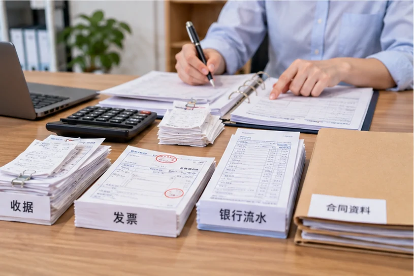 整理企业票据与日常账务资料的服务场景示意