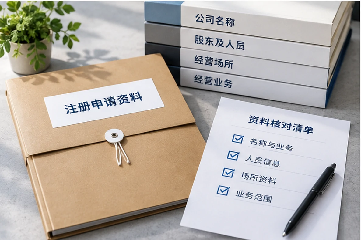 核对注册公司资料与办理事项的服务场景示意