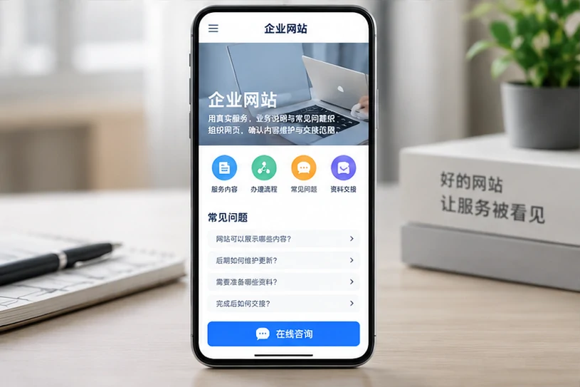 企业网站展示业务与服务信息的场景示意
