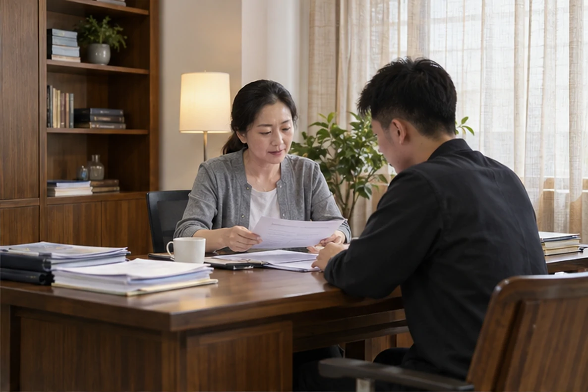 核对注册公司资料与办理事项的服务场景示意