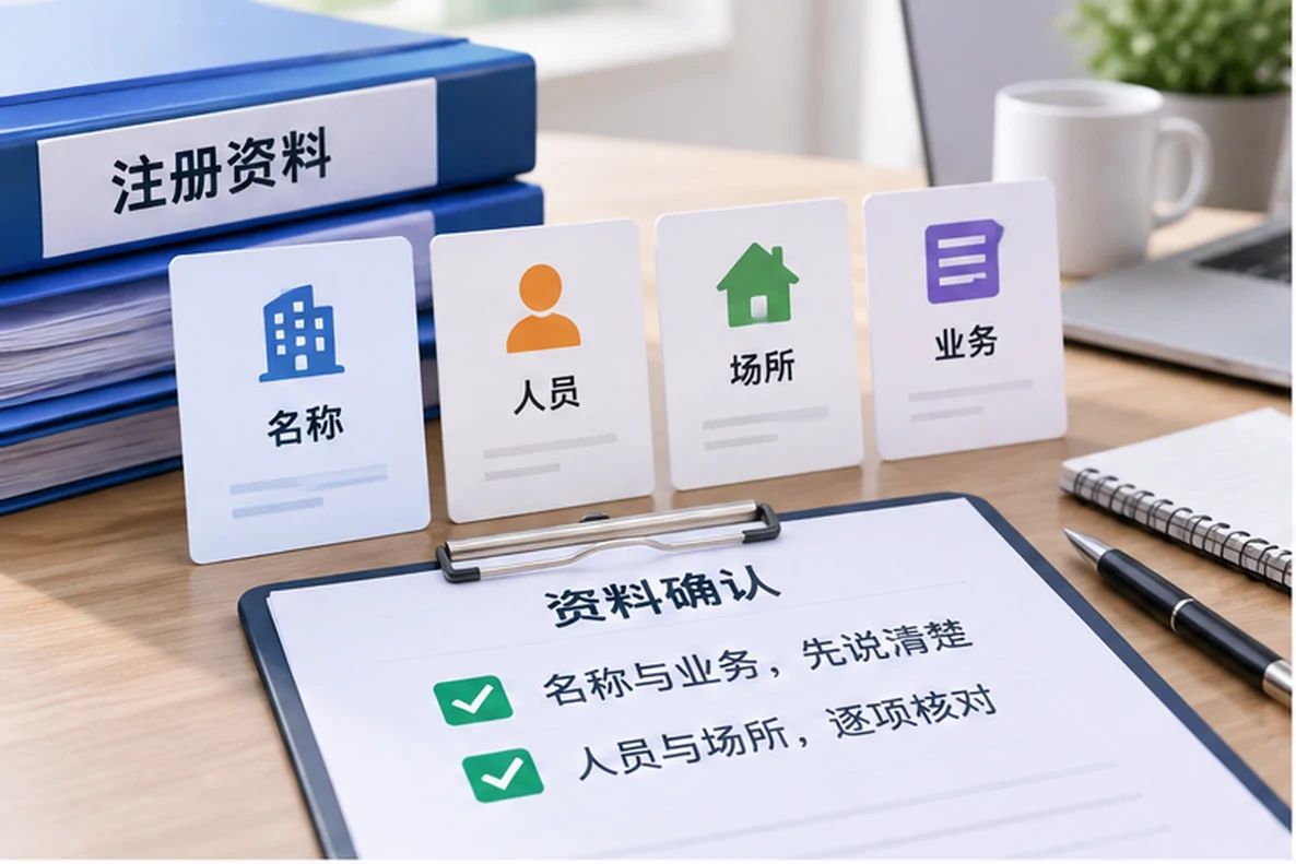 核对注册公司资料与办理事项的服务场景示意