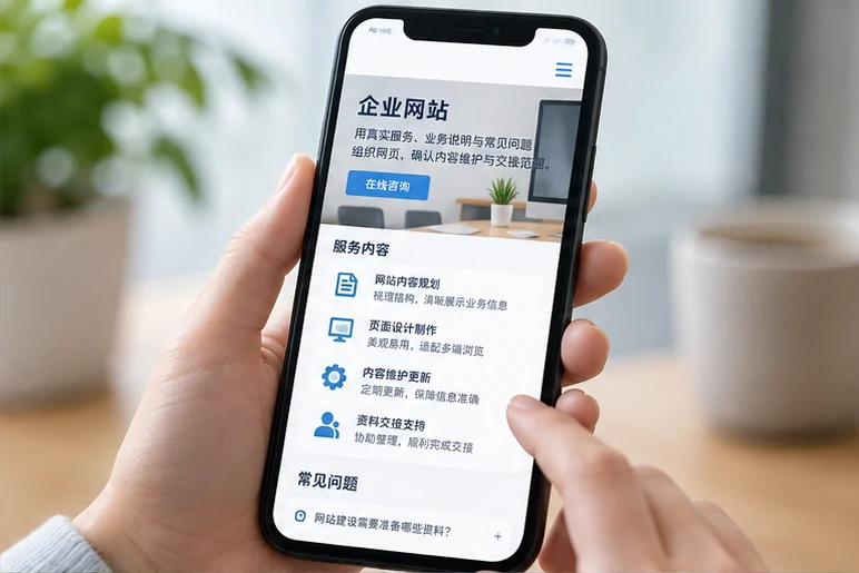 企业网站展示业务与服务信息的场景示意
