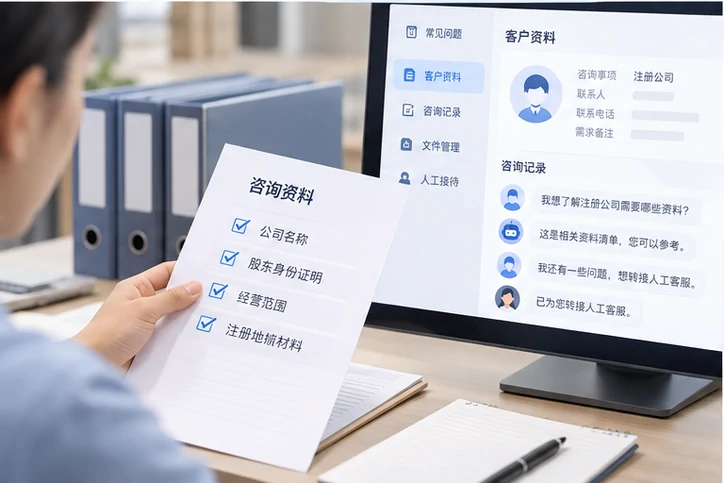 在线客服接待与咨询整理的服务场景示意