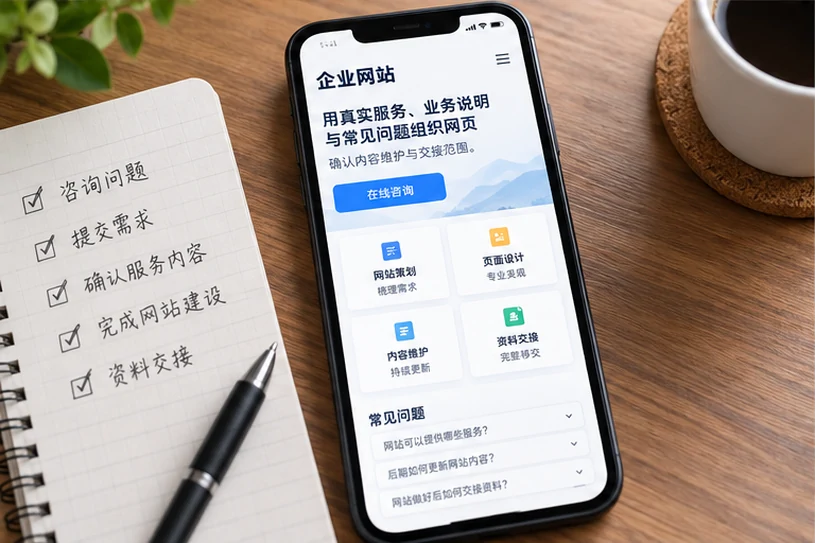 企业网站展示业务与服务信息的场景示意