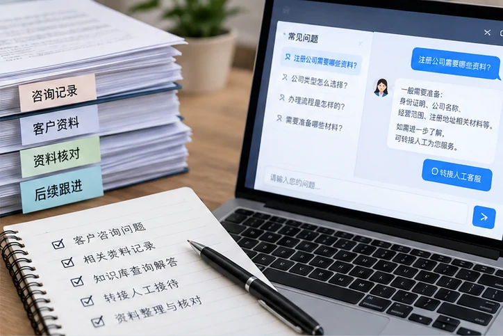 在线客服接待与咨询整理的服务场景示意