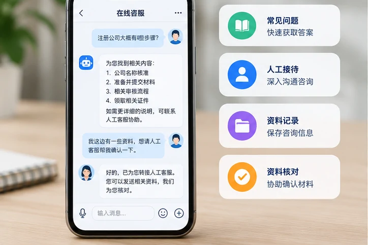 在线客服接待与咨询整理的服务场景示意