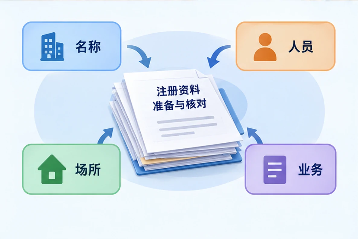 核对注册公司资料与办理事项的服务场景示意