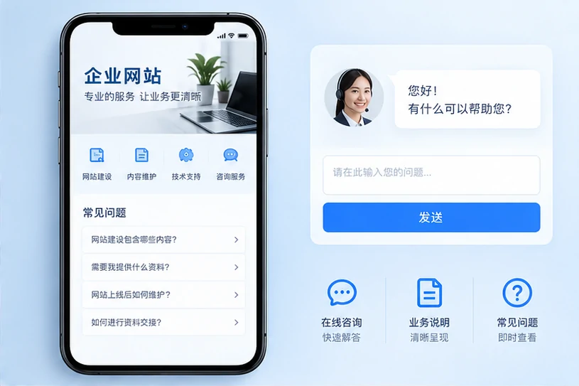 企业网站展示业务与服务信息的场景示意
