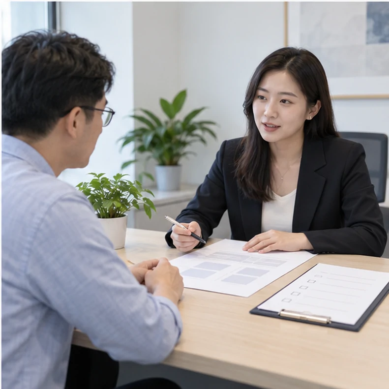 核对注册公司资料与办理事项的服务场景示意