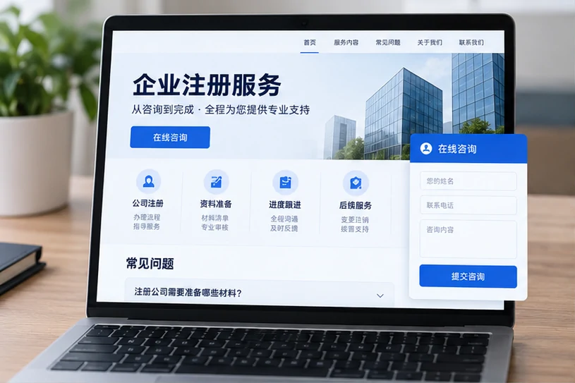 企业网站展示业务与服务信息的场景示意