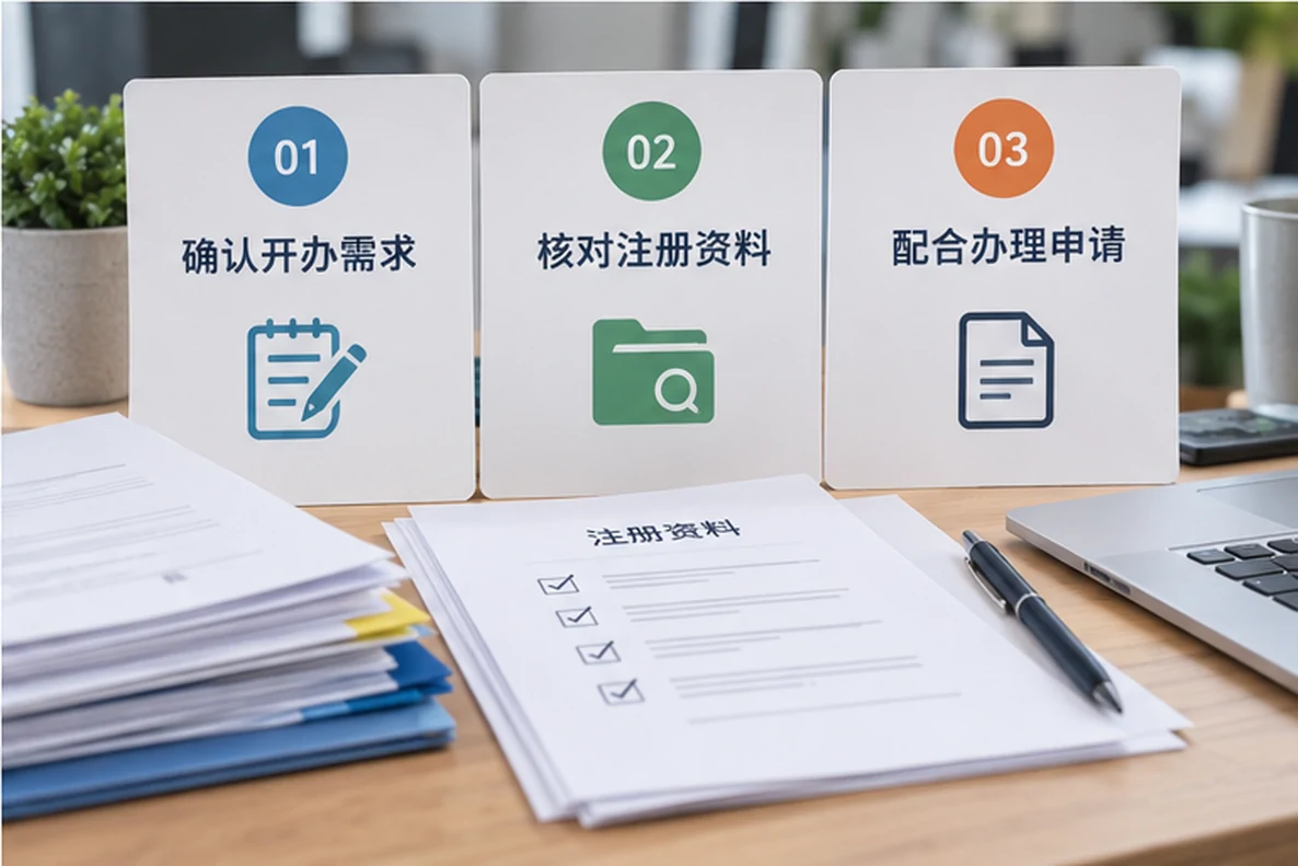 核对注册公司资料与办理事项的服务场景示意