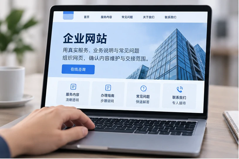 企业网站展示业务与服务信息的场景示意