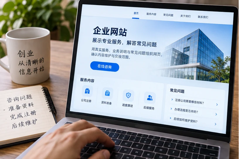 企业网站展示业务与服务信息的场景示意