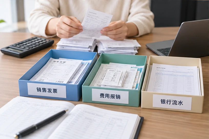 整理企业票据与日常账务资料的服务场景示意
