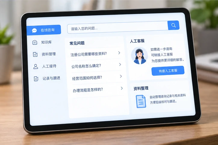 在线客服接待与咨询整理的服务场景示意