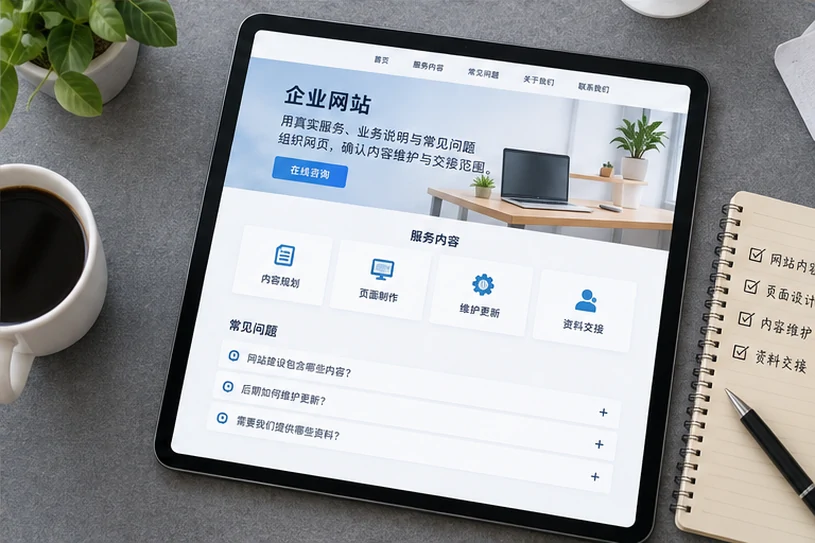 企业网站展示业务与服务信息的场景示意